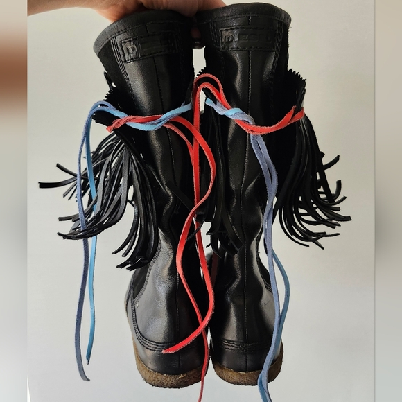 Diesel Vintage Fringe Black Leather Boots - Picture 4 of 8